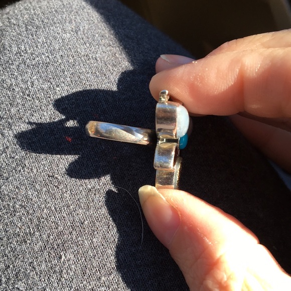 STERLING Butterfly Ring with Real Gemstones Turquoise, Garnet, - Picture 5 of 7